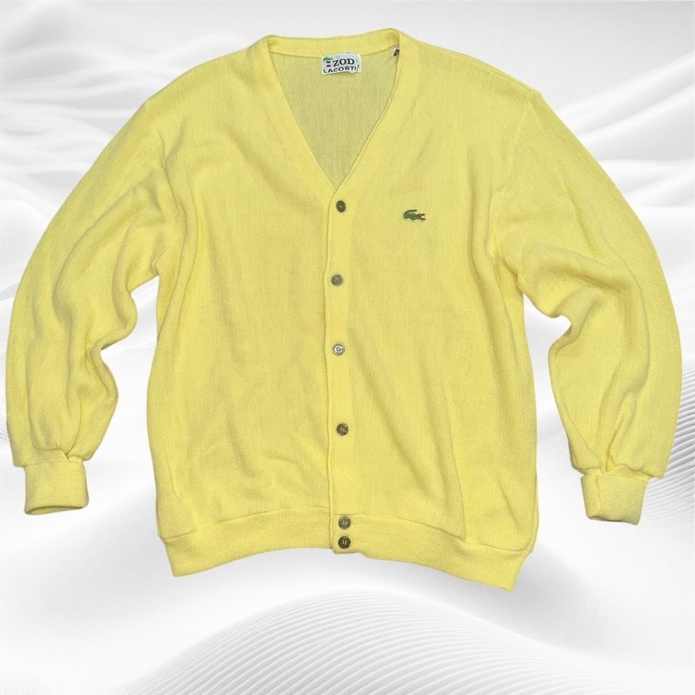 IZOD Lacoste Vintage Knit Cardigan Sweater Acrylic Alligator Lt Yellow Mens XL